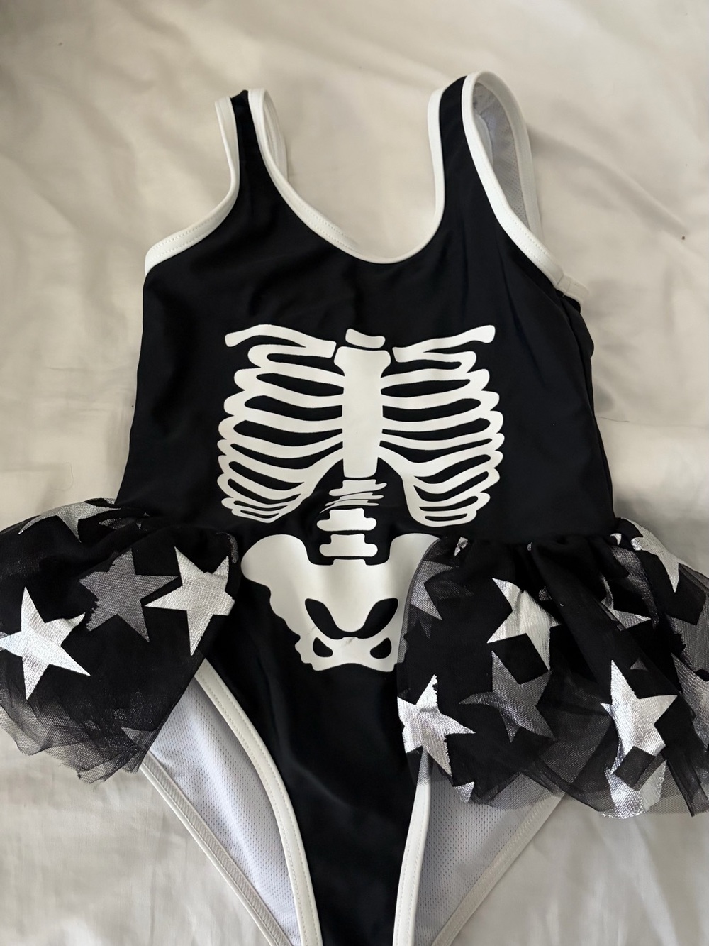 Girls Black Skeleton Tutu One-Piece Bodysuit